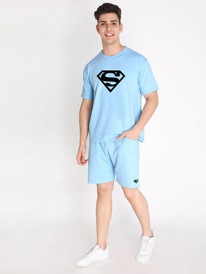 Sky Plain T Shirt Half Sleeve And Shorts With Pocket