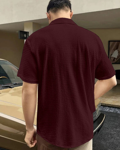 Maroon Colour Men  Casual Wear Cotton Structured Shirt