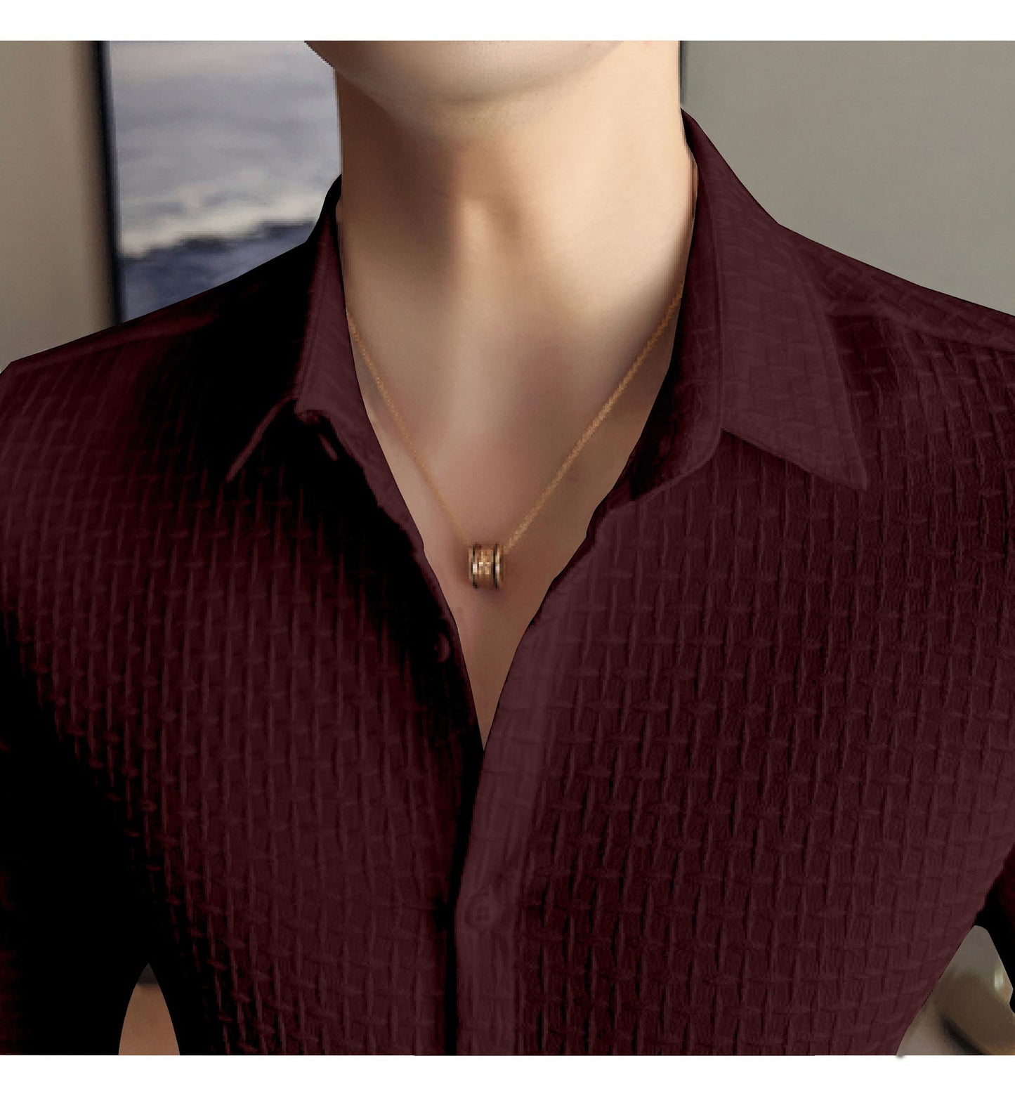 Maroon  Checks Structured Premium Shirt