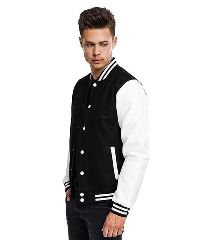 DROBE Cotton Blend Standard Length Lightweight Stylish Black Varsity Jacket For men