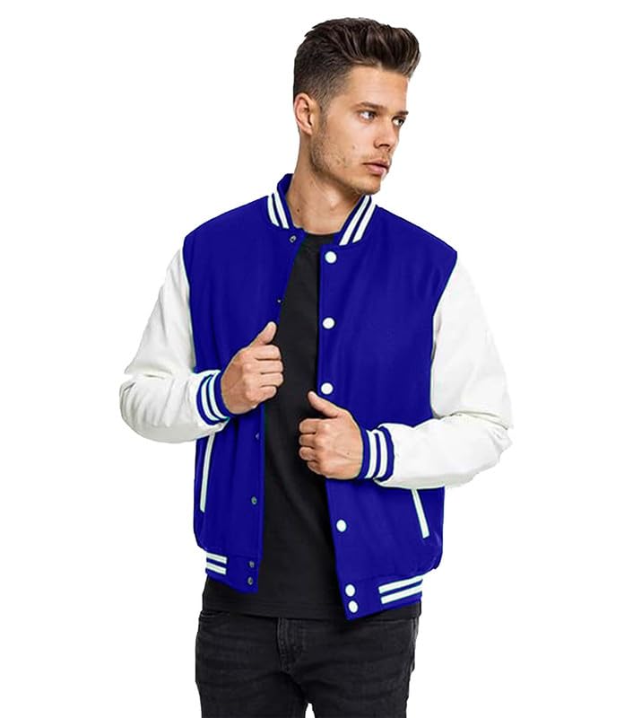 DROBE Cotton Blend Standard Length Lightweight Stylish Black Varsity Jacket For men