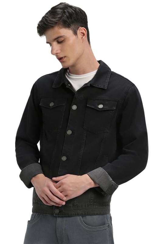 Dennis Lingo Men's Regular Fit Long Sleeve Button Down Panel Denim Jacket