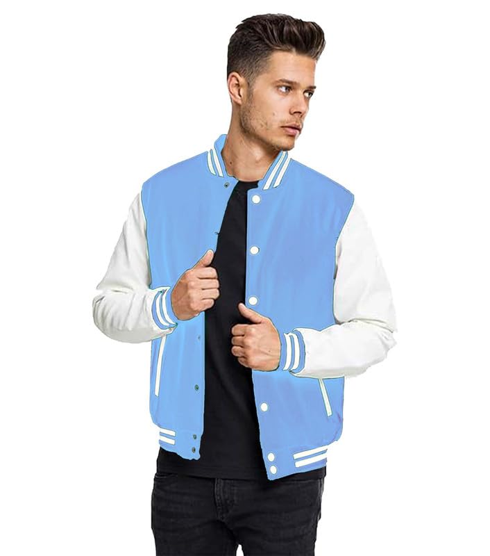 DROBE Cotton Blend Standard Length Lightweight Stylish Black Varsity Jacket For men