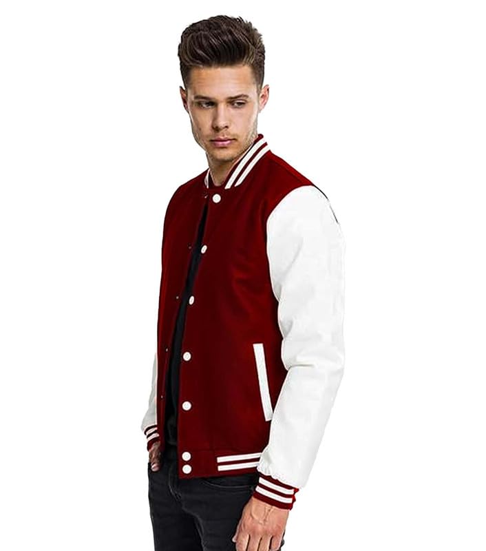 DROBE Cotton Blend Standard Length Lightweight Stylish Black Varsity Jacket For men