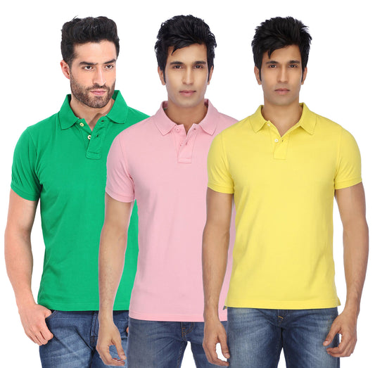 Poly Cotton Solid Half Sleeves Mens Polo T-shirt (Pack of 3)