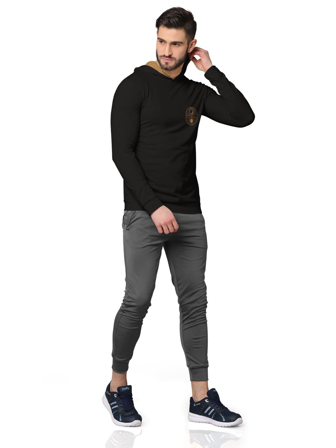 BULLMER Trendy Front & Back Printed Fullsleeve Hooded Sweatshirt for Men