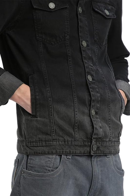 Dennis Lingo Men's Regular Fit Long Sleeve Button Down Panel Denim Jacket