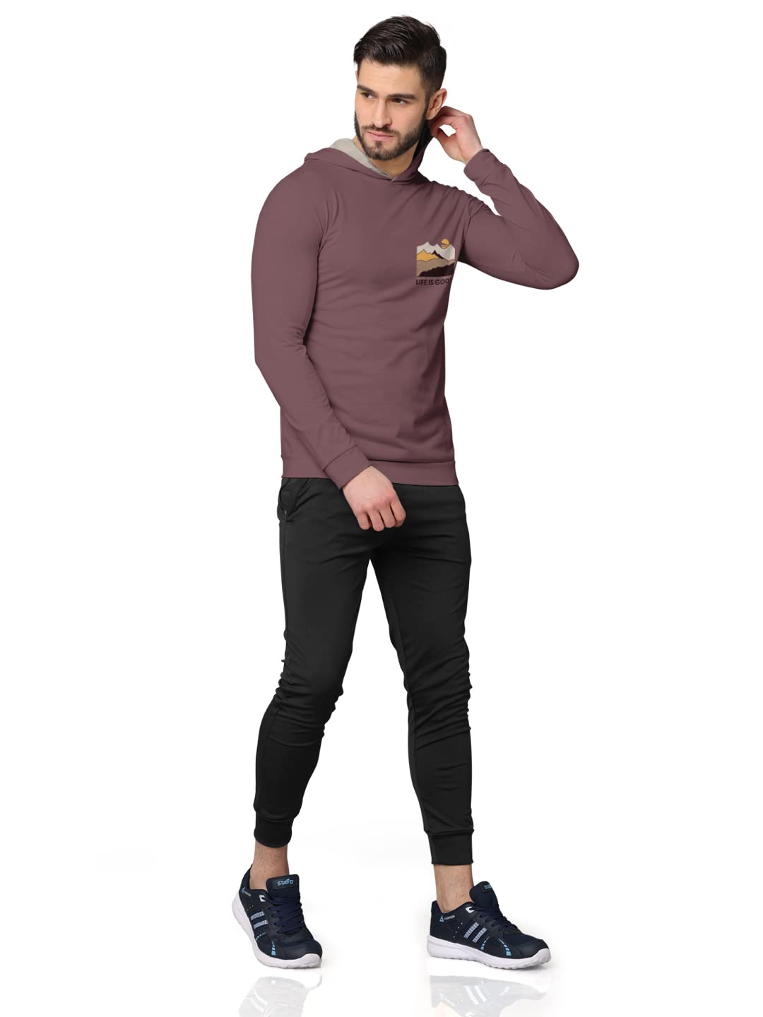 BULLMER Trendy Front & Back Printed Fullsleeve Hooded Sweatshirt for Men