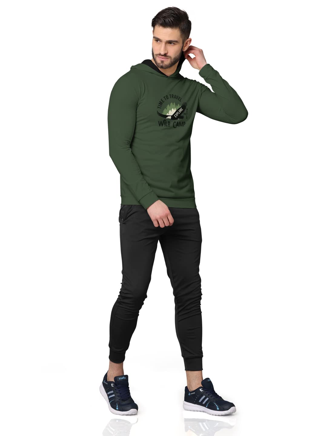 BULLMER Trendy Front & Back Printed Fullsleeve Hooded Sweatshirt for Men