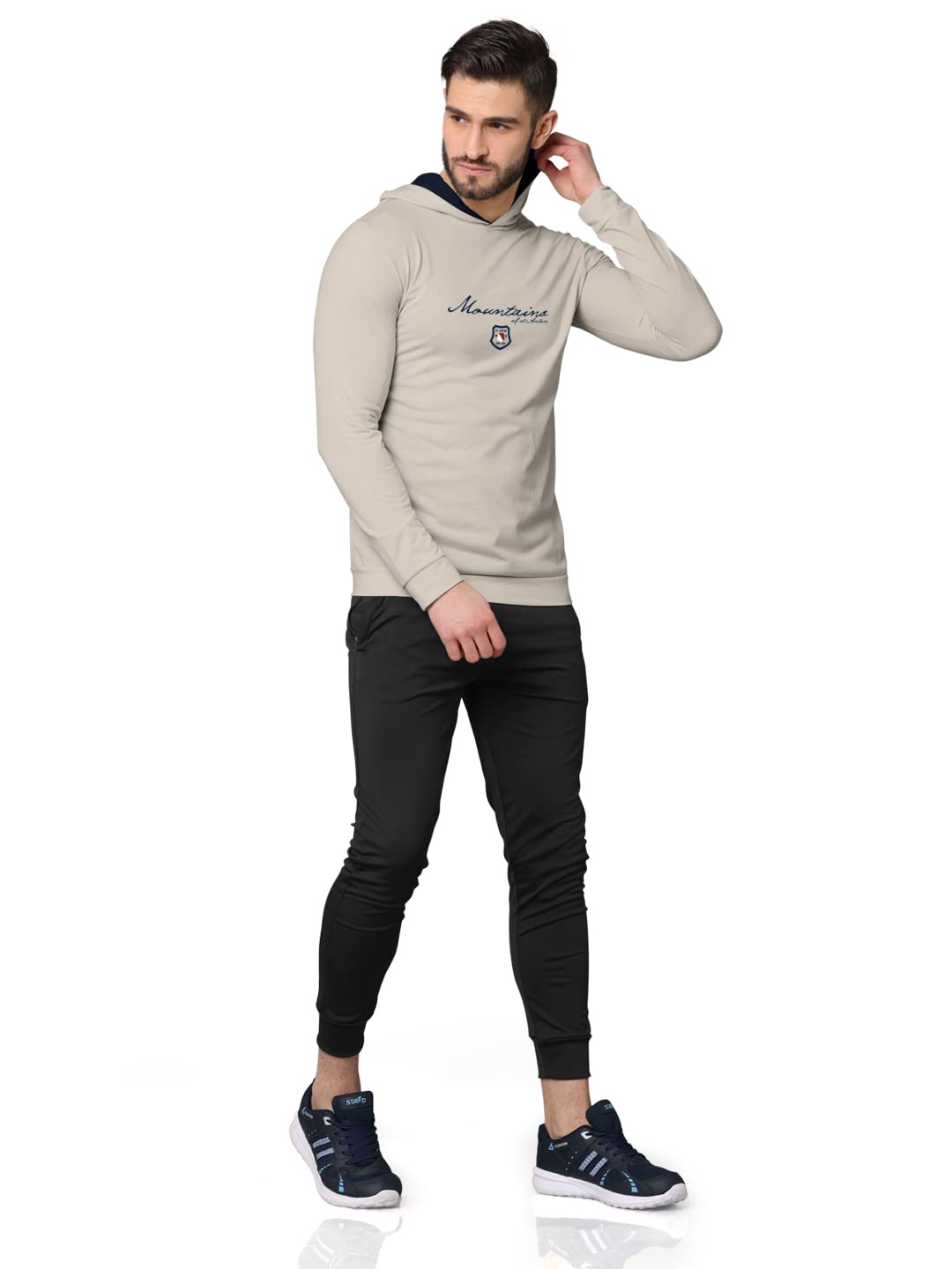 BULLMER Trendy Front & Back Printed Fullsleeve Hooded Sweatshirt for Men