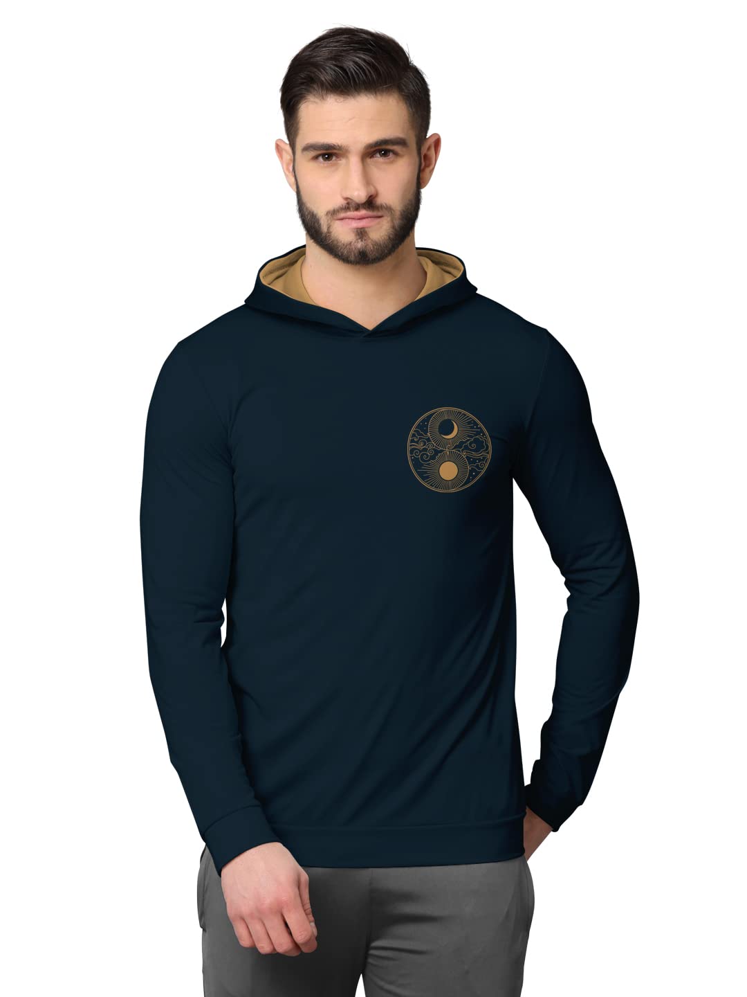 BULLMER Trendy Front & Back Printed Fullsleeve Hooded Sweatshirt for Men