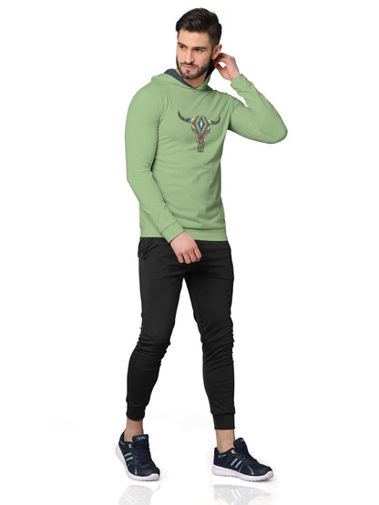 BULLMER Trendy Front & Back Printed Fullsleeve Hooded Sweatshirt for Men