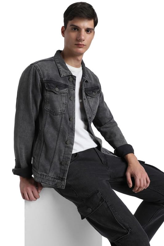 Dennis Lingo Men's Regular Fit Long Sleeve Button Down Panel Denim Jacket