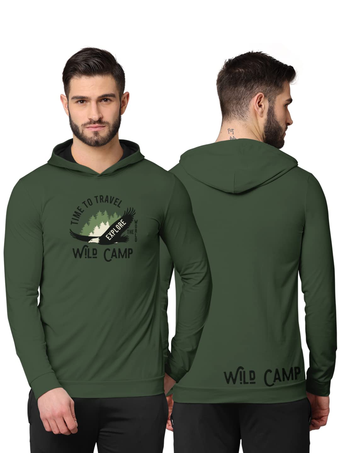 BULLMER Trendy Front & Back Printed Fullsleeve Hooded Sweatshirt for Men