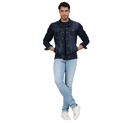 Dennis Lingo Men's Regular Fit Long Sleeve Button Down Panel Denim Jacket