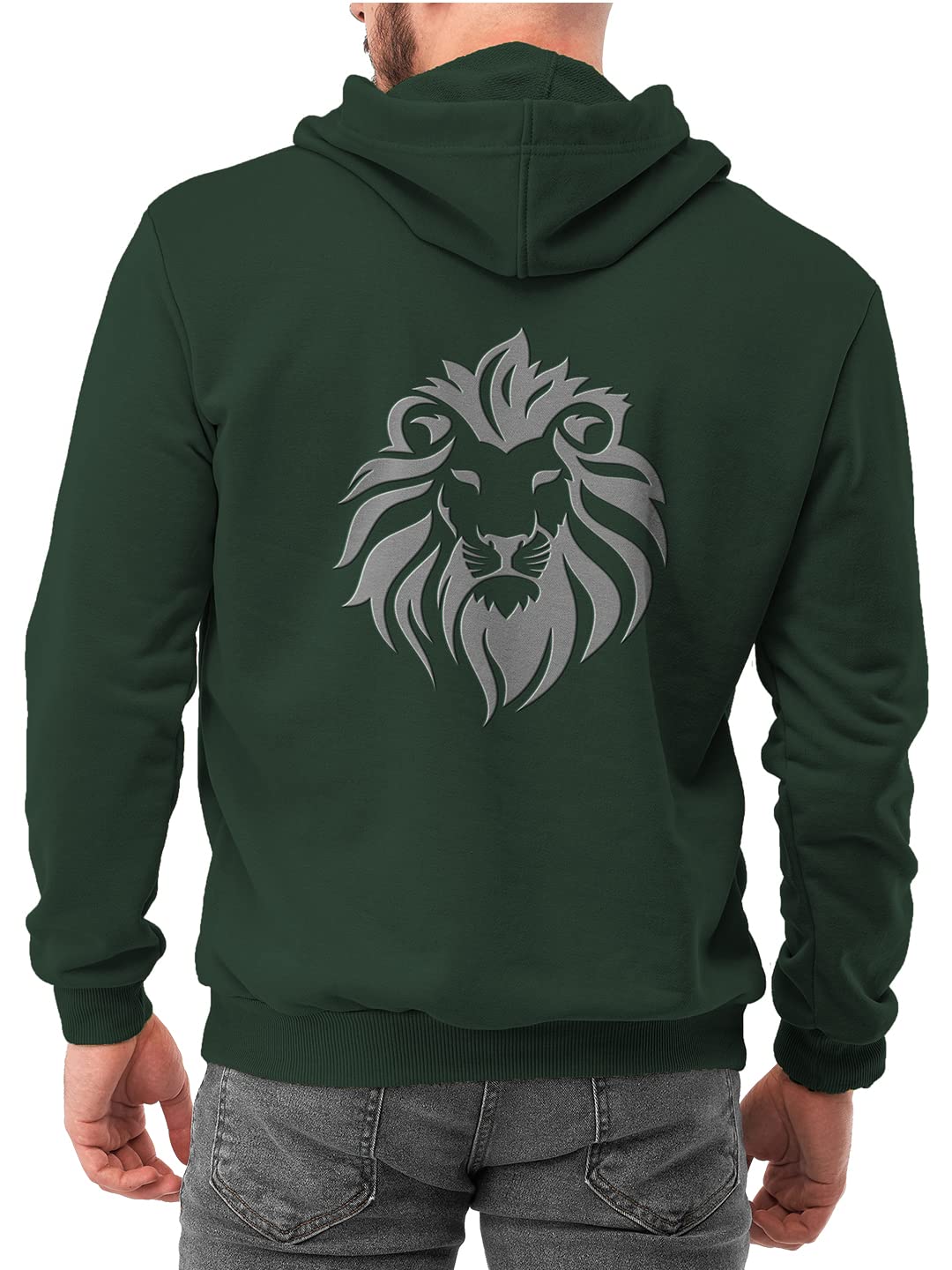 BEARDO unisex-adult Cotton Regular Hooded Neck Lion Heart Hoodie Green Large