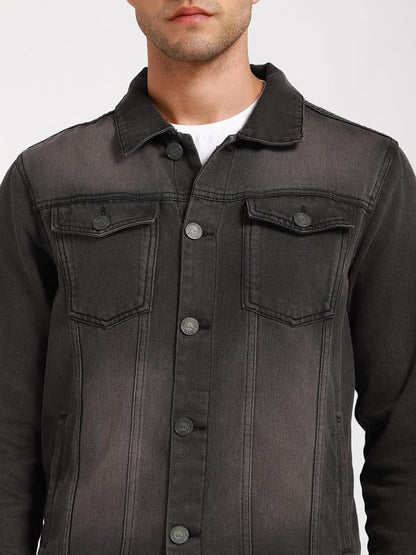 Dennis Lingo Men's Regular Fit Long Sleeve Button Down Panel Denim Jacket