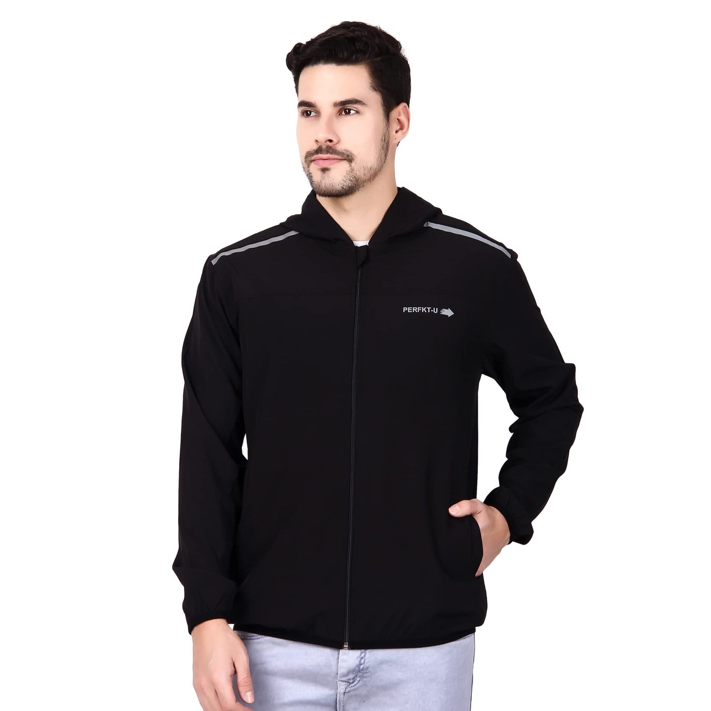 PERFKT-U Men Polyester Full Sleeve Solid Standard Length Sports Jacket