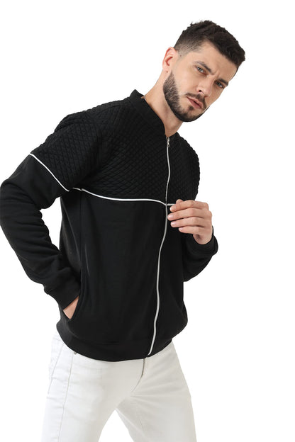 fanideaz Men’s Black Full Sleeve Diamond Cut Bomber Jackets for Men