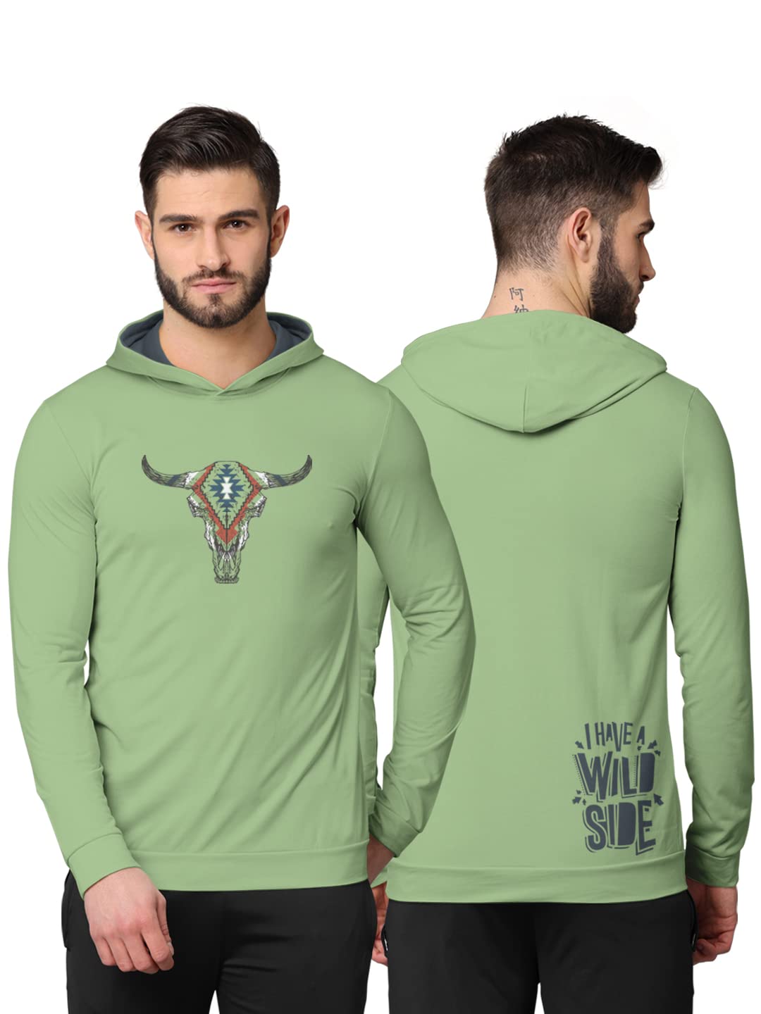 BULLMER Trendy Front & Back Printed Fullsleeve Hooded Sweatshirt for Men