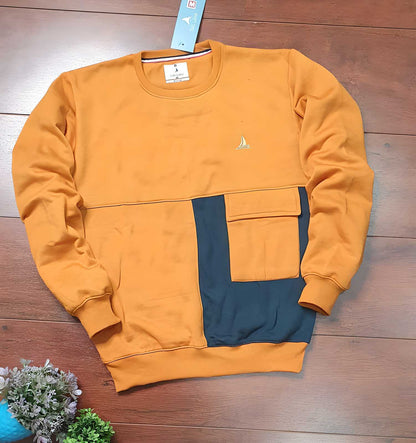 Men Fleece Color Block Full Sleeves Sweatshirt