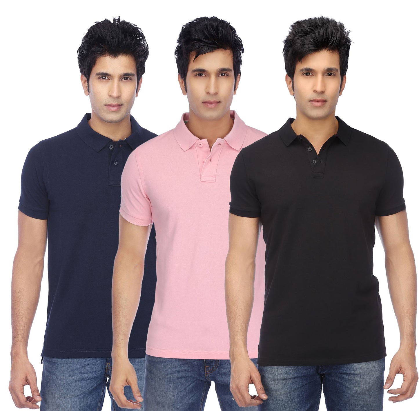 Poly Cotton Solid Half Sleeves Mens Polo T-shirt (Pack of 3)