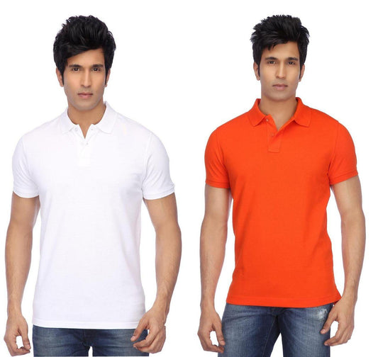 Cotton Blend Solid Half Sleeves Mens Polo Neck T-Shirt (Pack of 2)