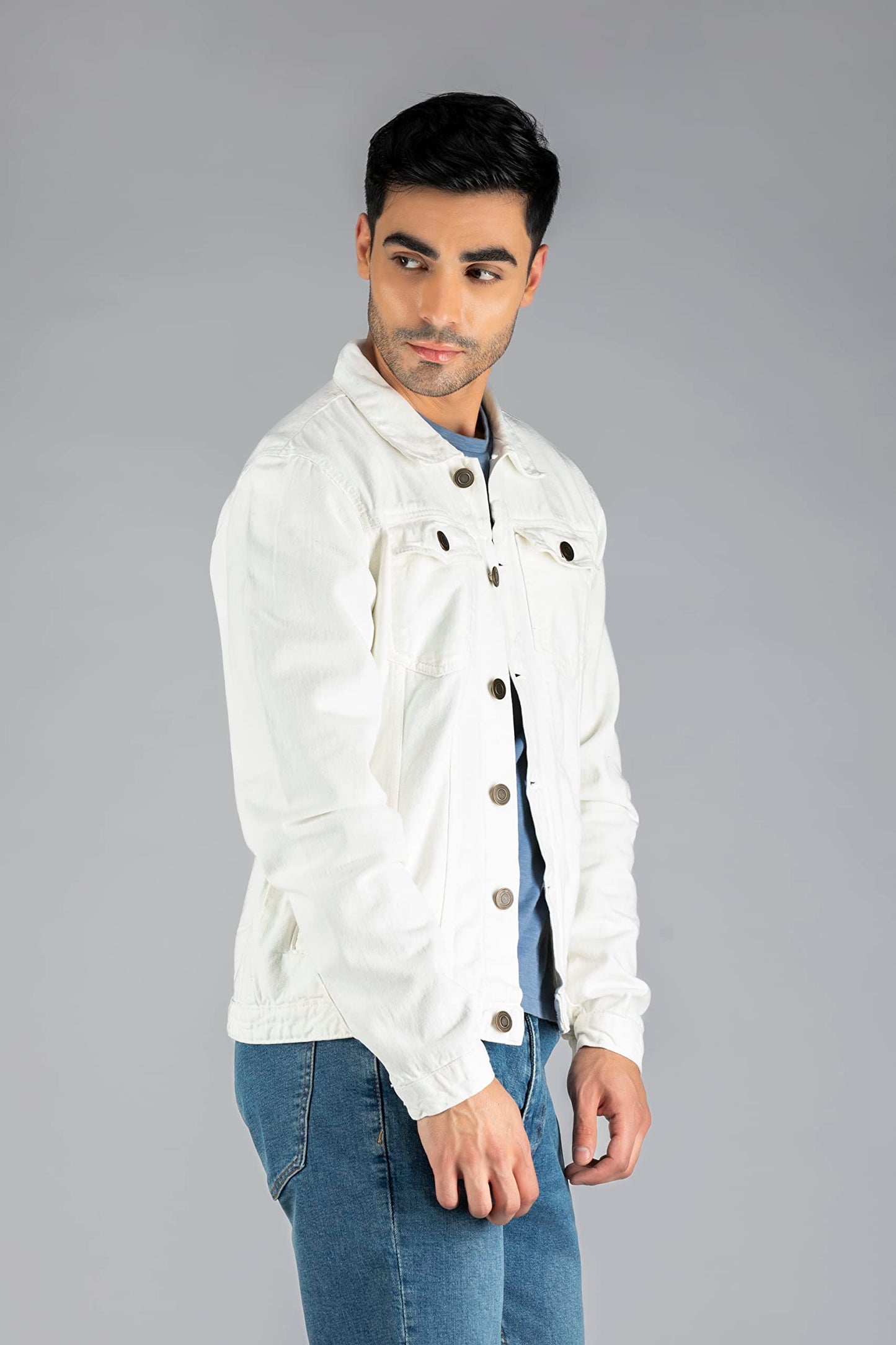 Dennis Lingo Men's Regular Fit Long Sleeve Button Down Panel Denim Jacket