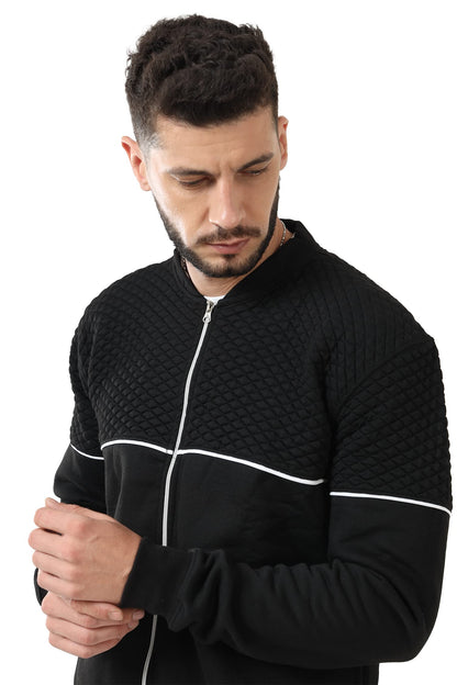 fanideaz Men’s Black Full Sleeve Diamond Cut Bomber Jackets for Men