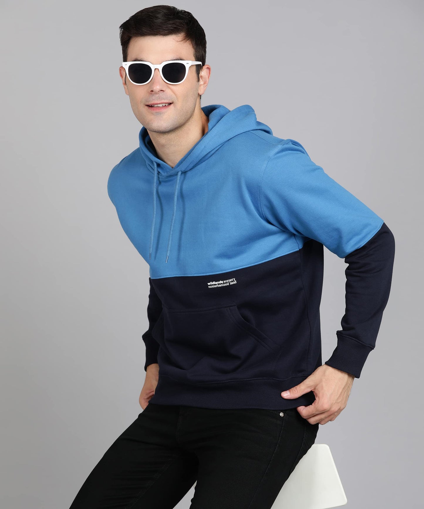 Alan Jones Clothing Men's Colorblock Cotton Regular Fit Hooded Sweatshirt