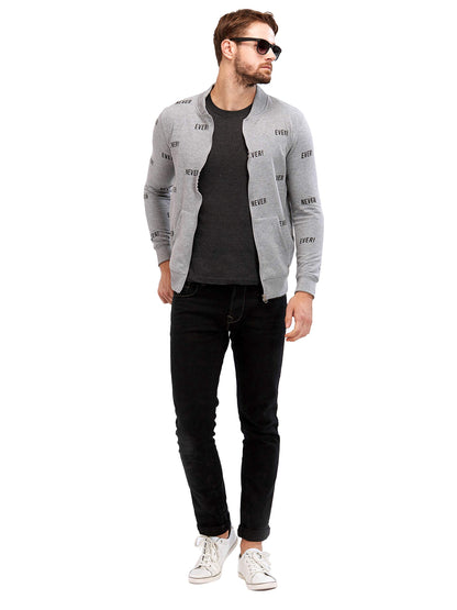 Maniac Men's Fullsleeve Round Neck Grey Printed Cotton Jacket