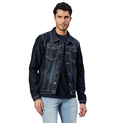 Dennis Lingo Men's Regular Fit Long Sleeve Button Down Panel Denim Jacket, Lightweight Trucker Jacket (Black, L)