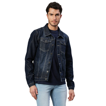 Dennis Lingo Men's Regular Fit Long Sleeve Button Down Panel Denim Jacket