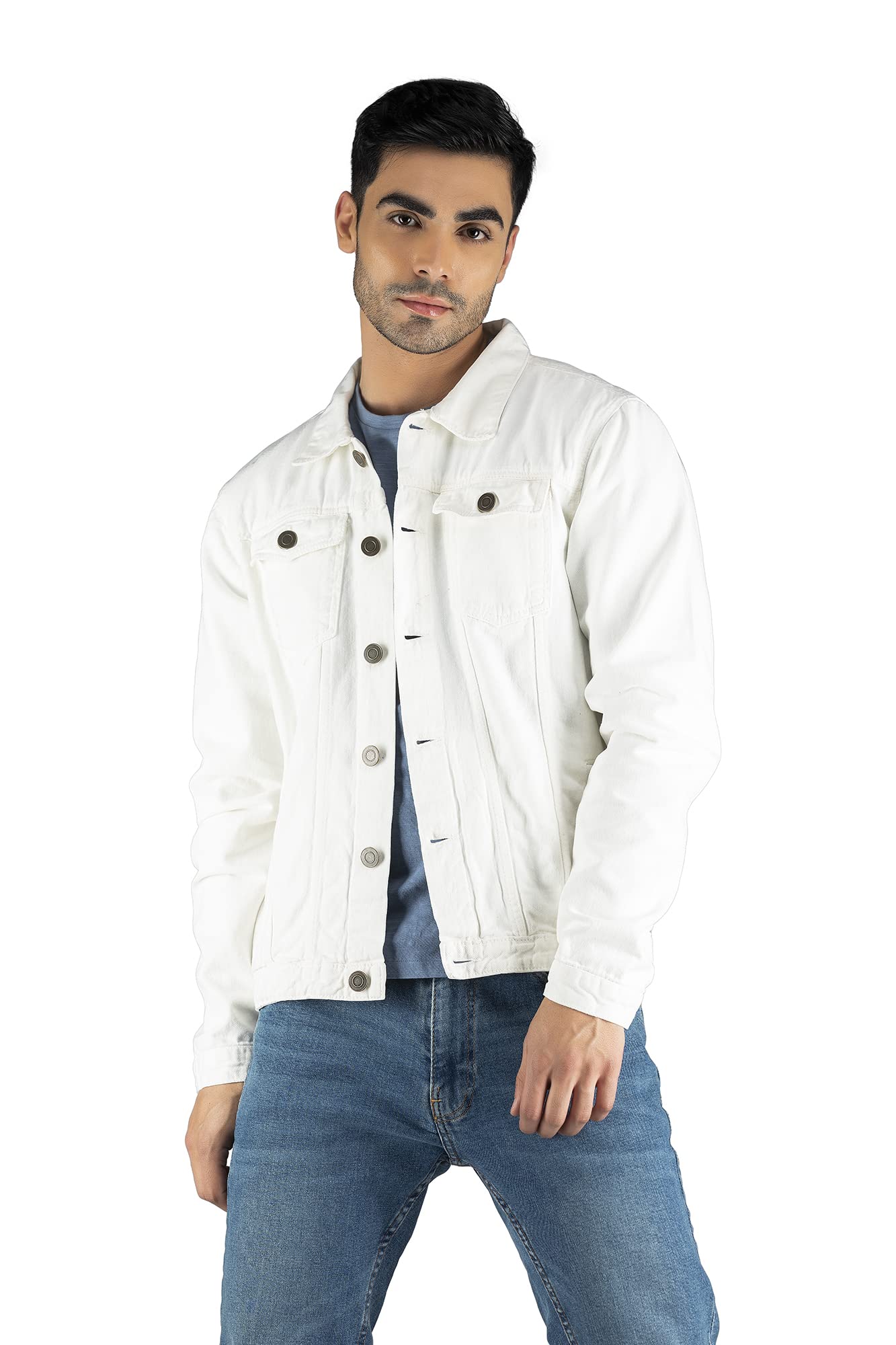 Dennis Lingo Men's Regular Fit Long Sleeve Button Down Panel Denim Jacket