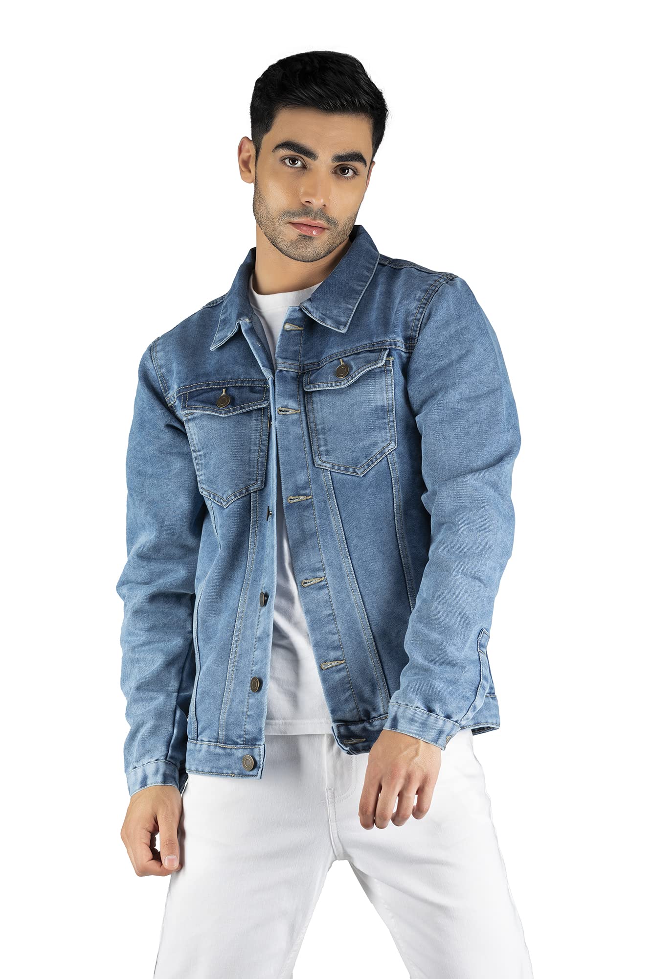 Dennis Lingo Men's Regular Fit Long Sleeve Button Down Panel Denim Jacket