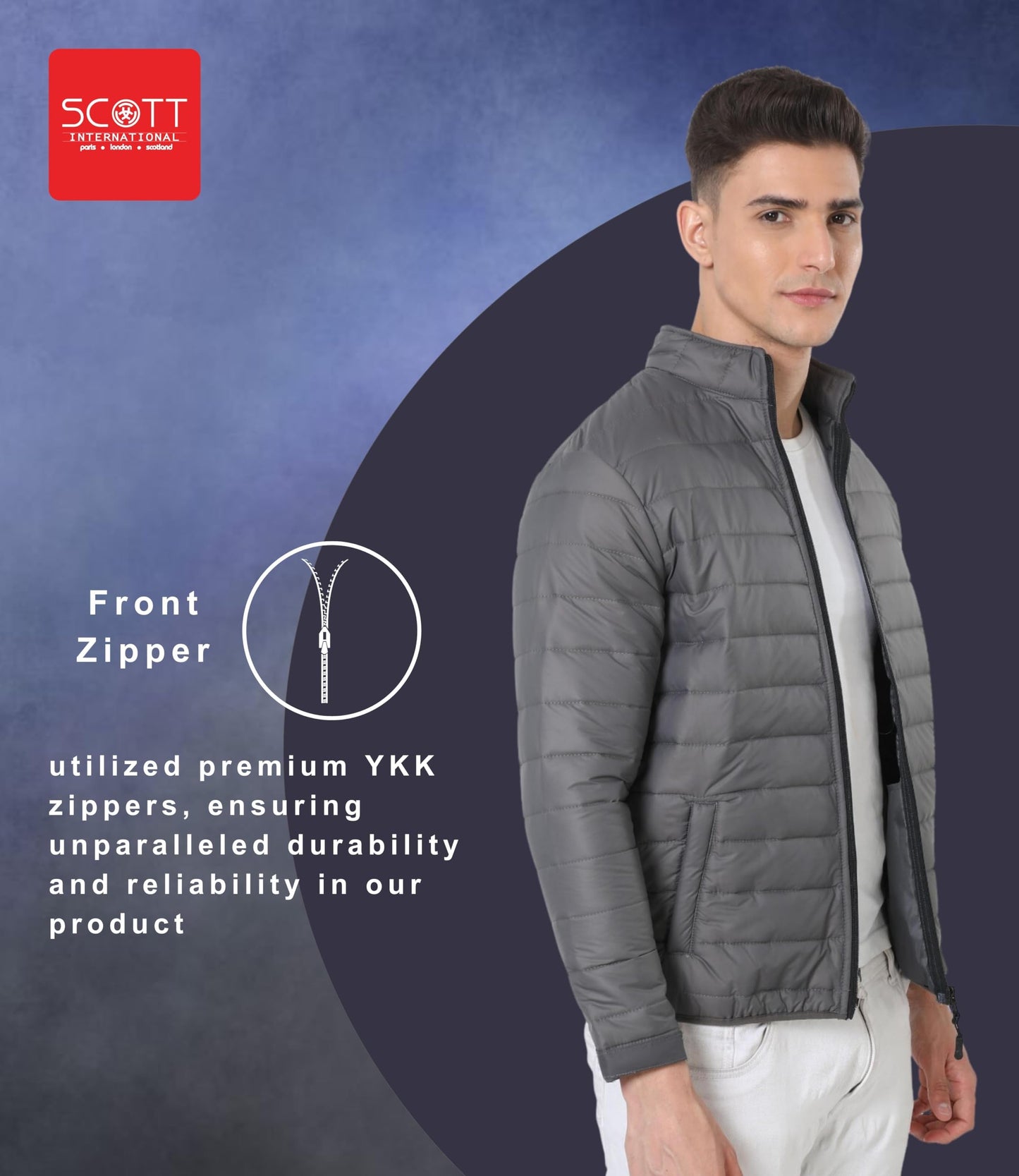 Scott International Winter Jacket for Men Bomber Jacket Mens Nylon Quilted standard length Puffer Jacket Full Sleeve Mens Jacket Monsoon Jackets for Men