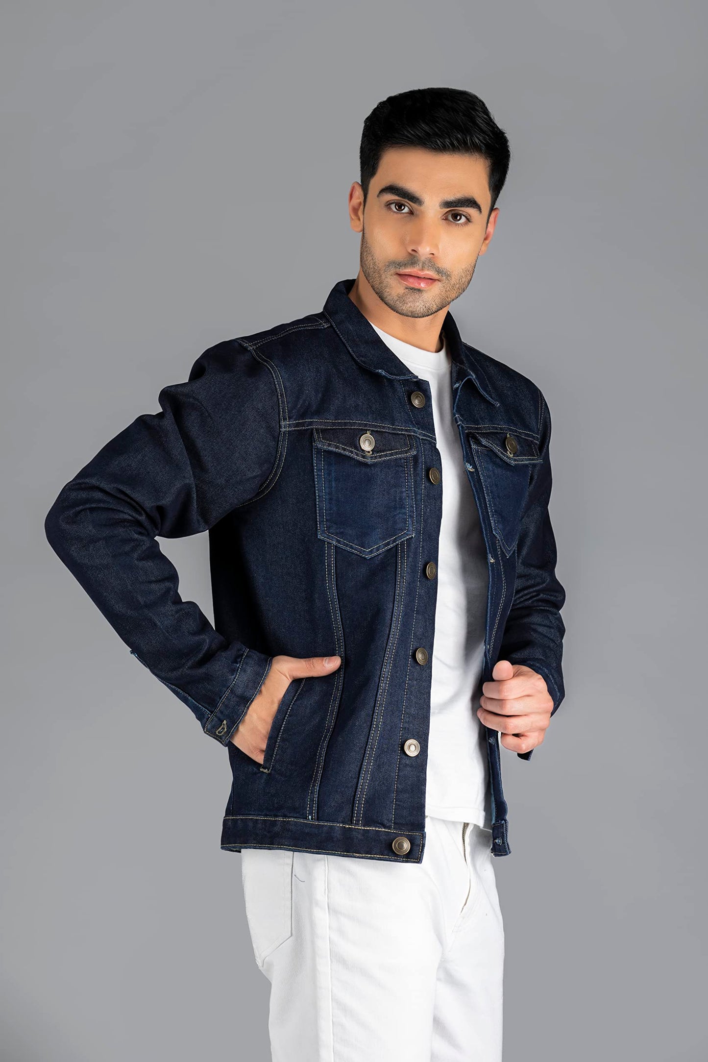 Dennis Lingo Men's Regular Fit Long Sleeve Button Down Panel Denim Jacket