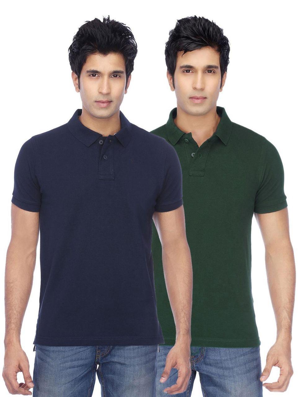 Cotton Blend Solid Half Sleeves Mens Polo Neck T-Shirt (Pack of 2)