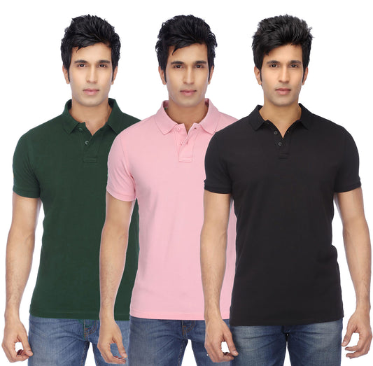 Poly Cotton Solid Half Sleeves Mens Polo T-shirt (Pack of 3)