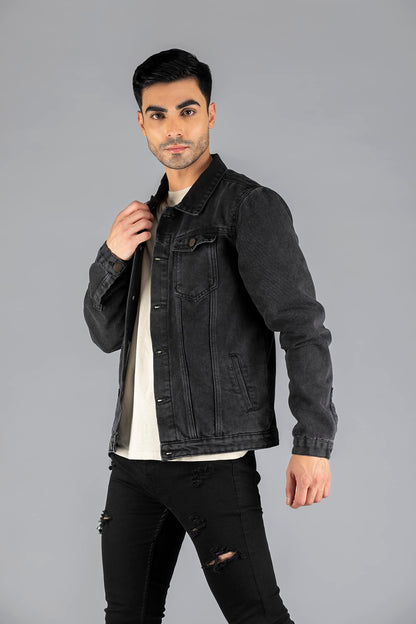 Dennis Lingo Men's Regular Fit Long Sleeve Button Down Panel Denim Jacket