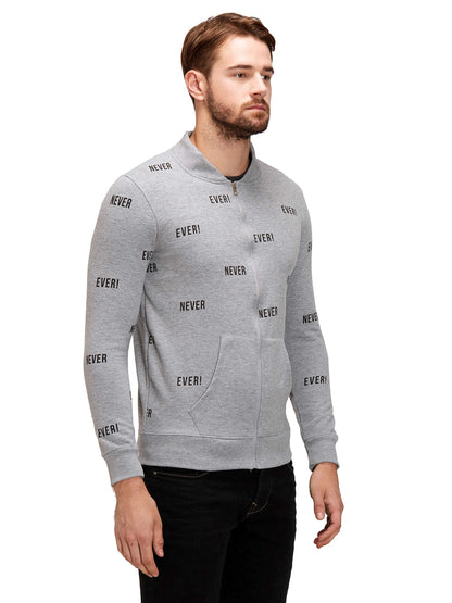 Maniac Men's Fullsleeve Round Neck Grey Printed Cotton Jacket