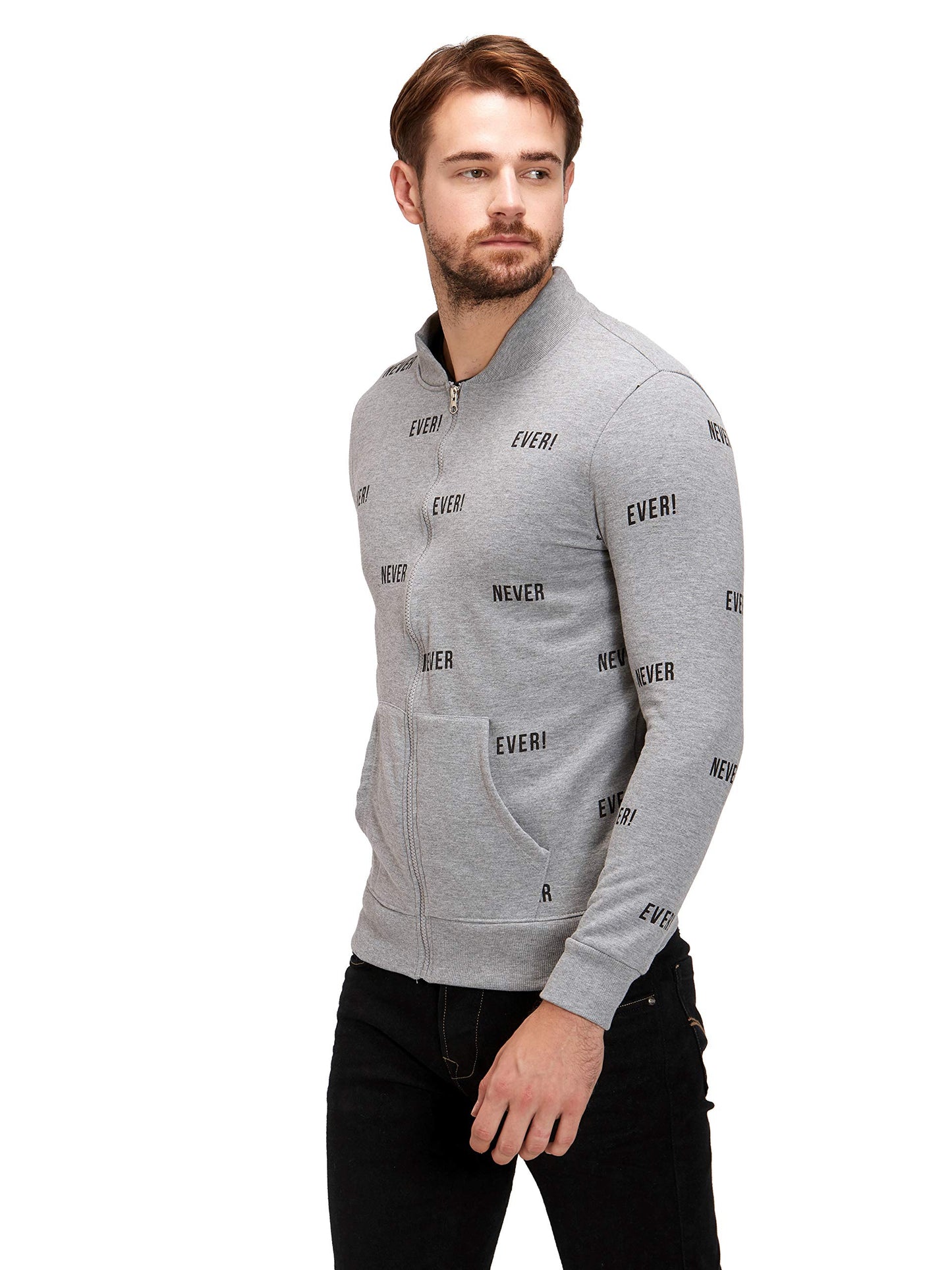 Maniac Men's Fullsleeve Round Neck Grey Printed Cotton Jacket