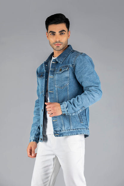 Dennis Lingo Men's Regular Fit Long Sleeve Button Down Panel Denim Jacket