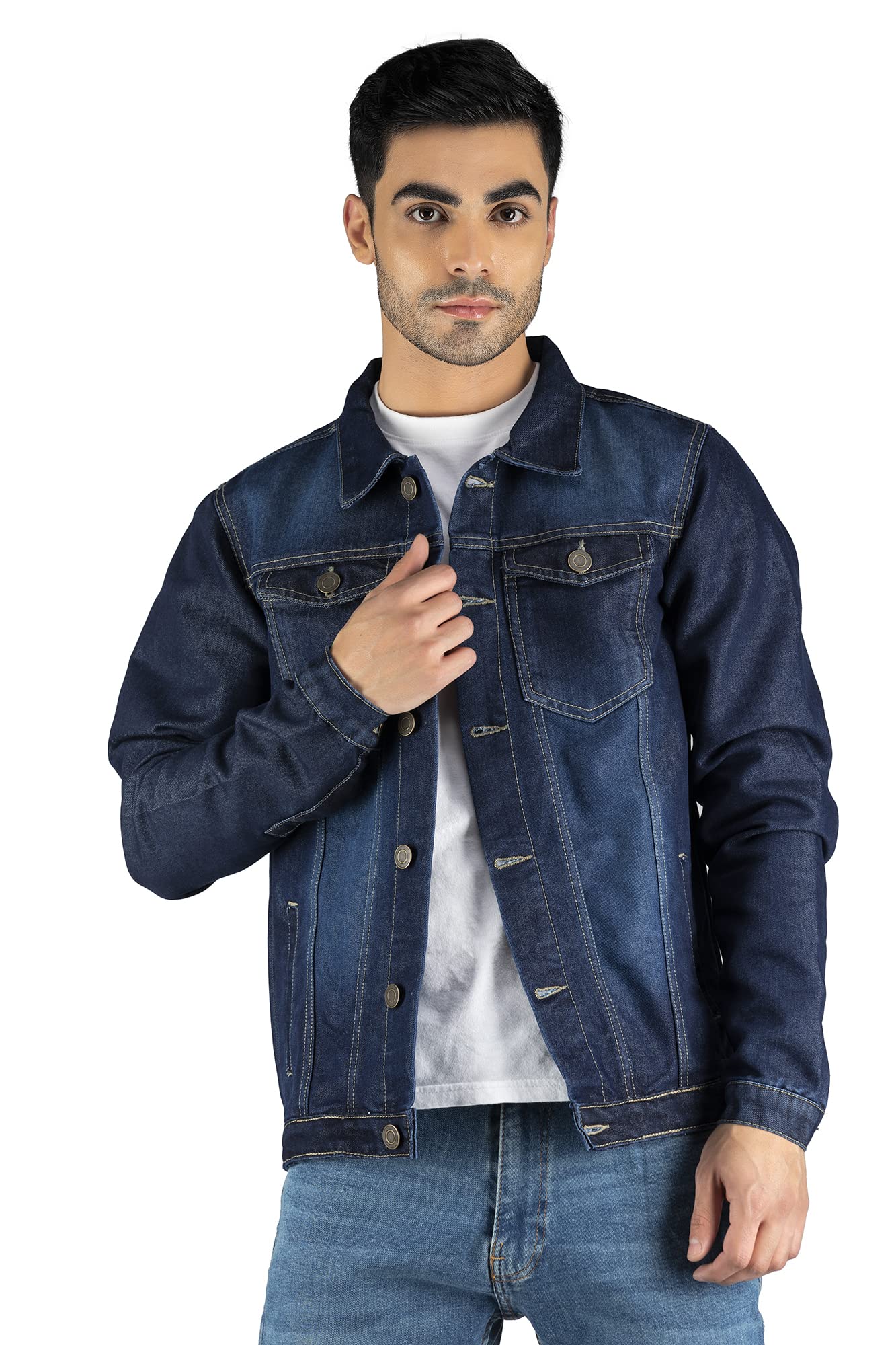 Dennis Lingo Men's Regular Fit Long Sleeve Button Down Panel Denim Jacket