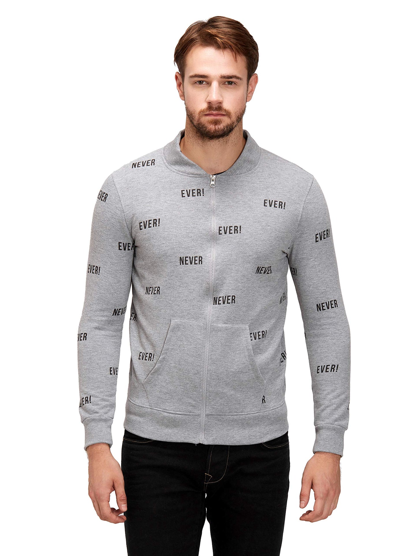 Maniac Men's Fullsleeve Round Neck Grey Printed Cotton Jacket