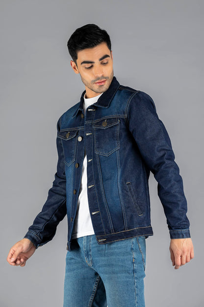 Dennis Lingo Men's Regular Fit Long Sleeve Button Down Panel Denim Jacket