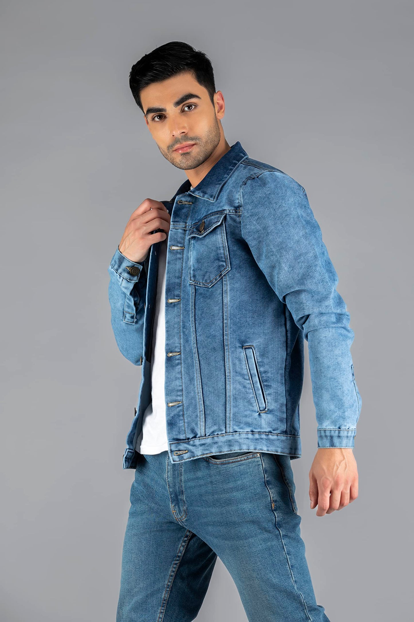 Dennis Lingo Men's Regular Fit Long Sleeve Button Down Panel Denim Jacket