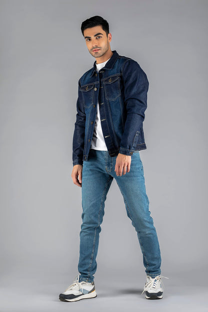 Dennis Lingo Men's Regular Fit Long Sleeve Button Down Panel Denim Jacket