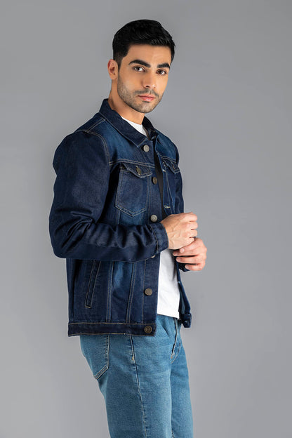 Dennis Lingo Men's Regular Fit Long Sleeve Button Down Panel Denim Jacket