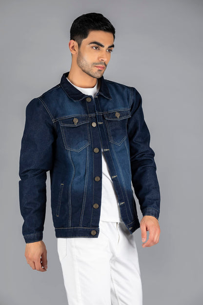 Dennis Lingo Men's Regular Fit Long Sleeve Button Down Panel Denim Jacket